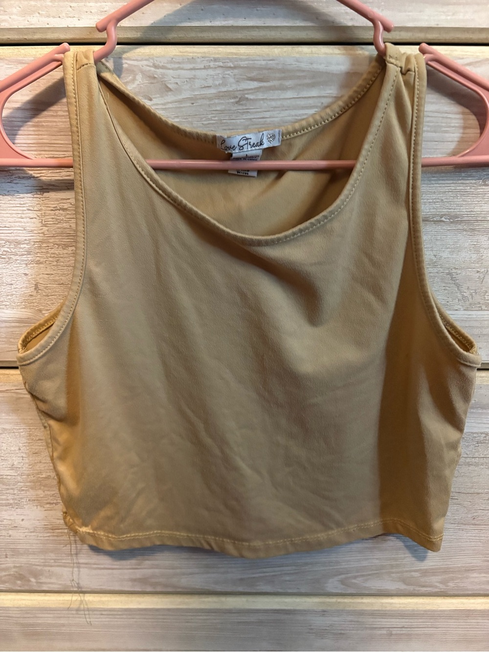 Love Stitch Tan Cropped Tank — Scoop Neck Crop Top